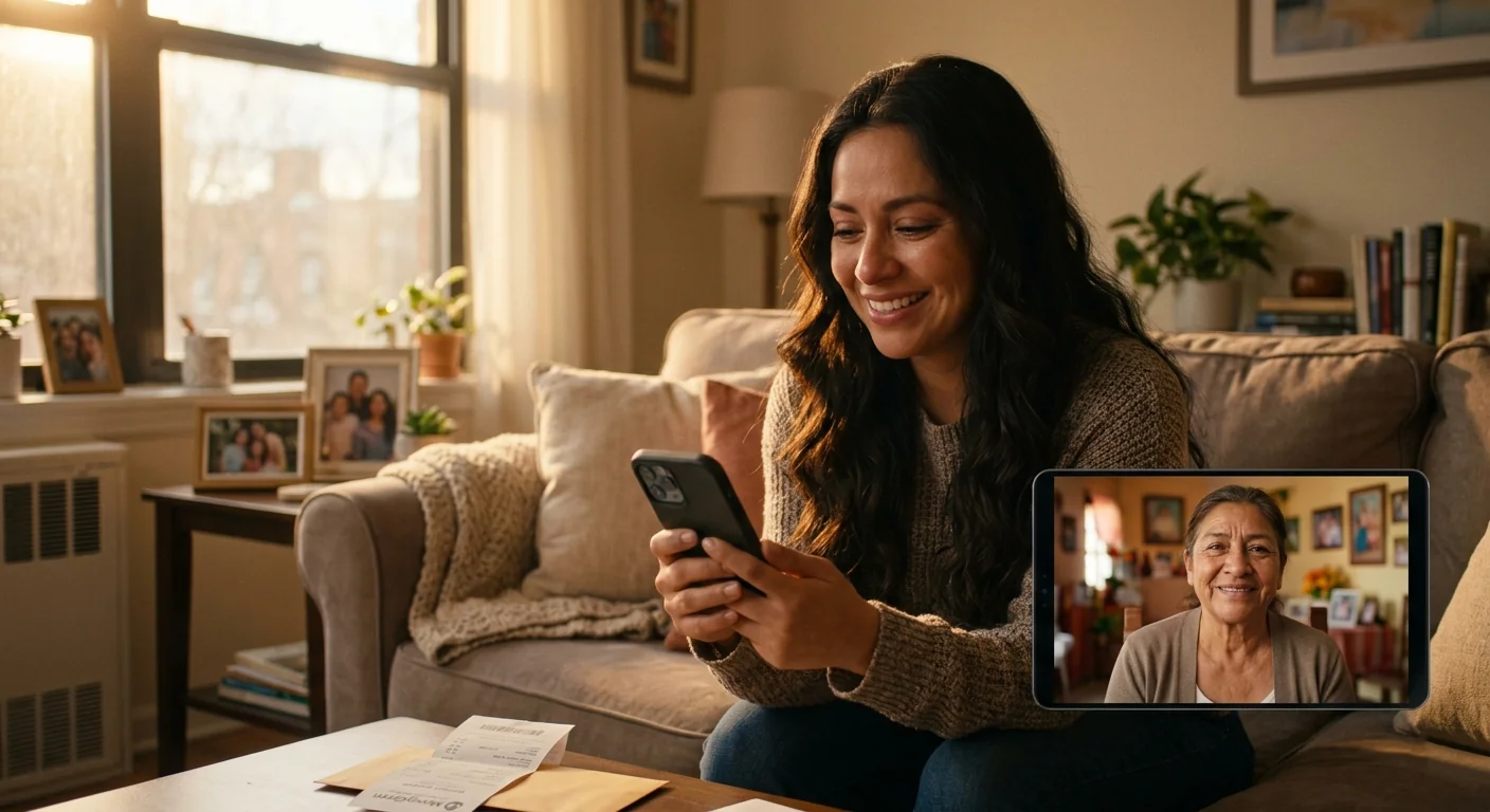 Family staying connected across borders while sending money internationally